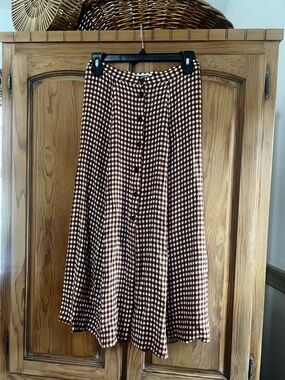 Reformation Brown Gingham Button-Front Midi Skirt